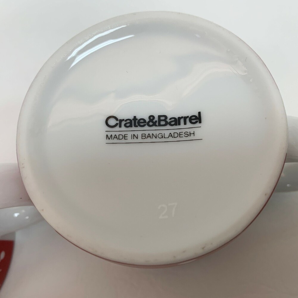 Crate & Barrel Cups Red White Snow Snowman Porcelain Made in Bangladesh Lot of 2 - Picture 8 of 8